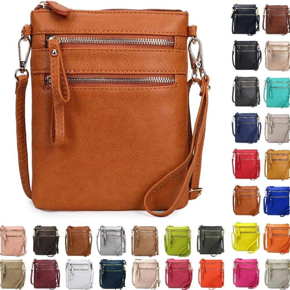 Small Crossbody Bag for Women, Multi Zip Pockets with Detachable Wristlet, Light